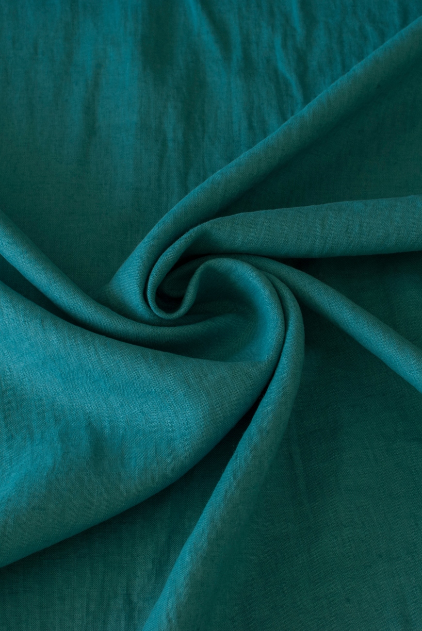 Aqua blue washed 100% linen fabric