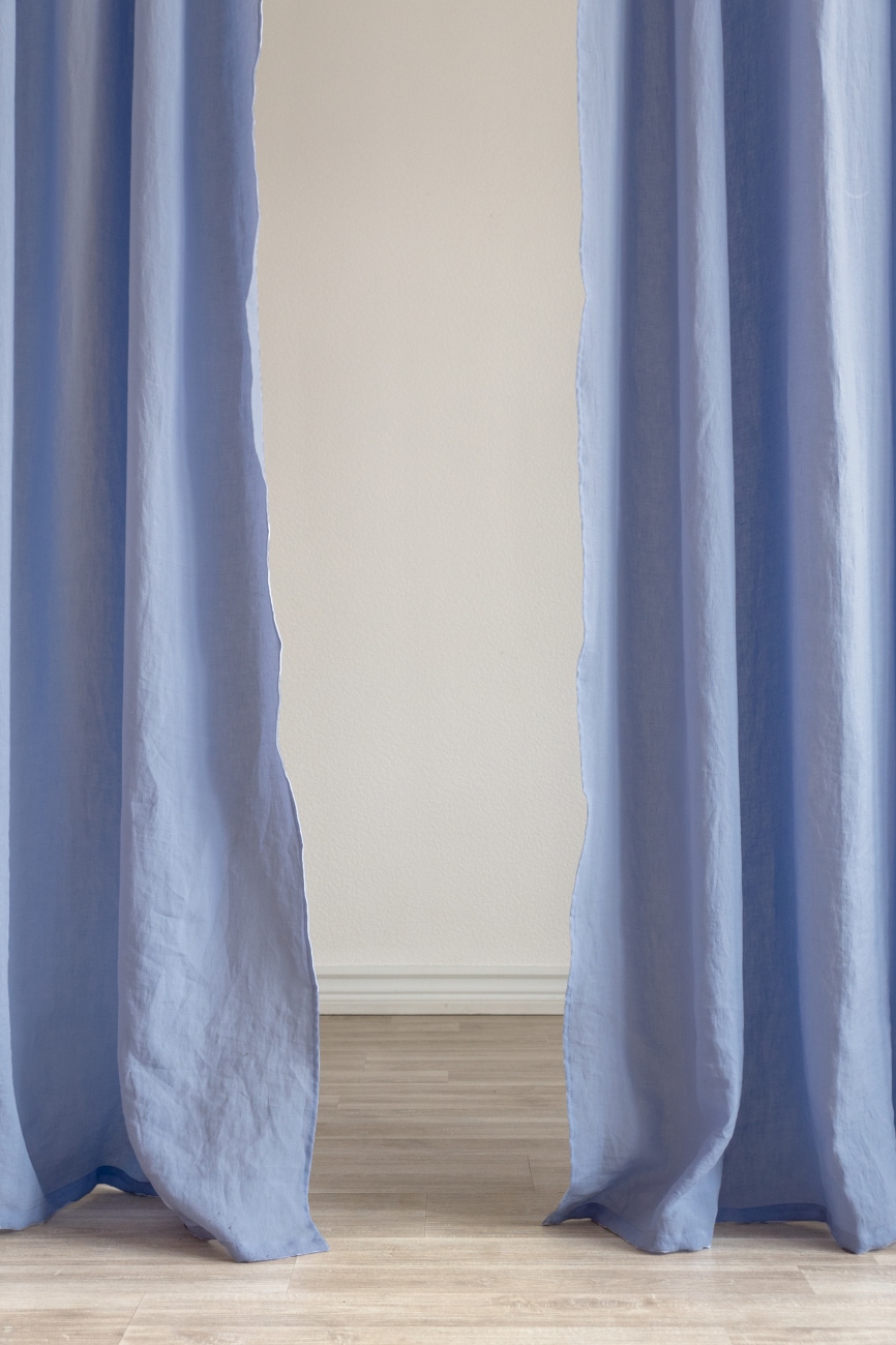 Baby blue tab top linen curtain