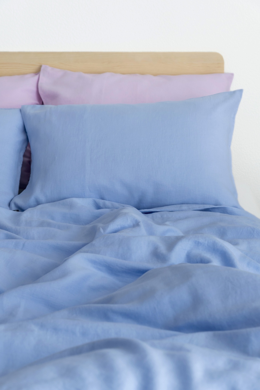 Baby blue washed linen pillowcase