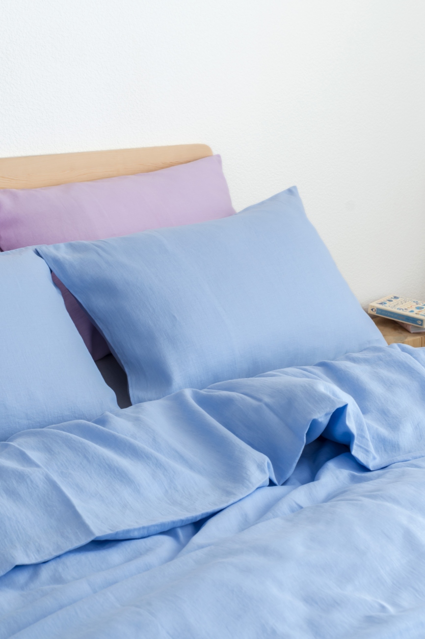 Baby blue washed linen pillowcase