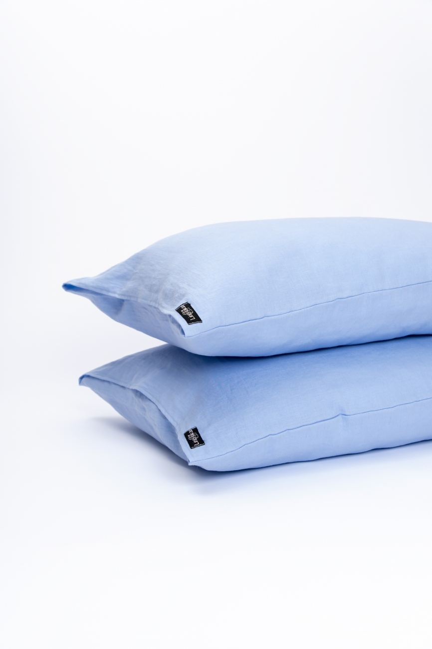 Baby blue washed linen pillowcase