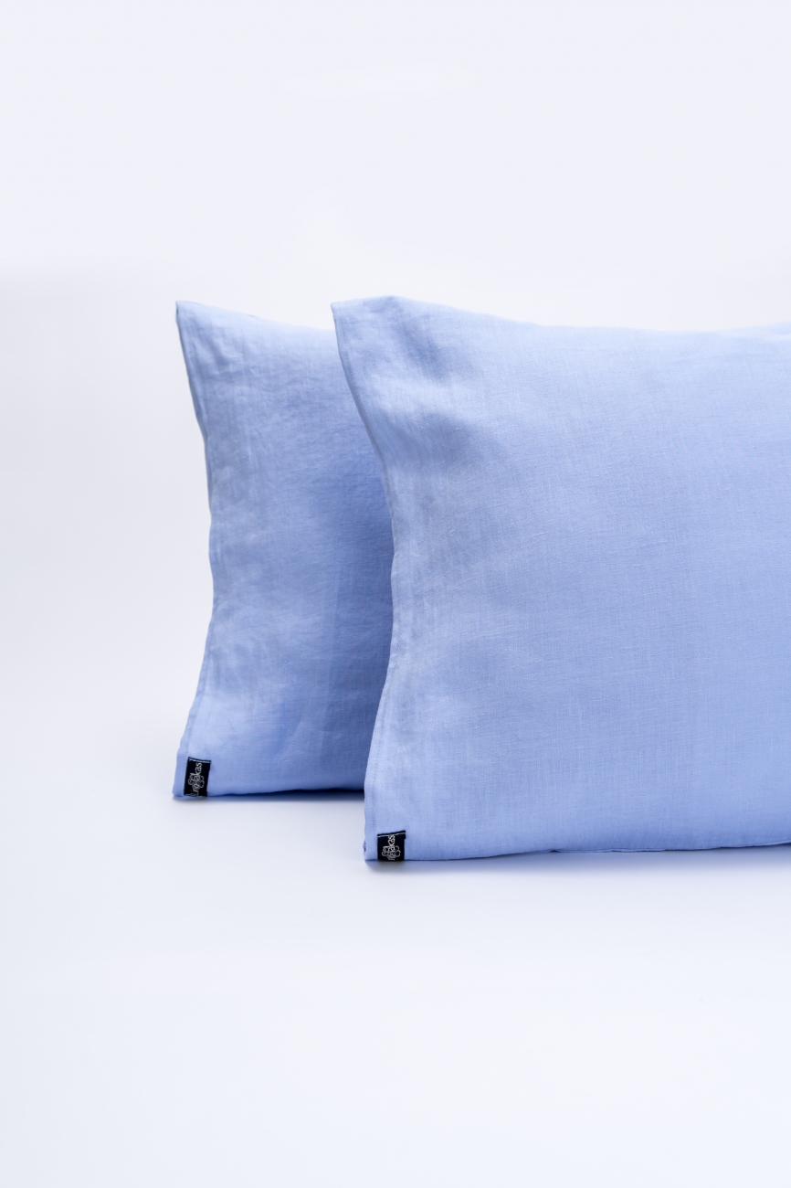 Baby blue washed linen pillowcase