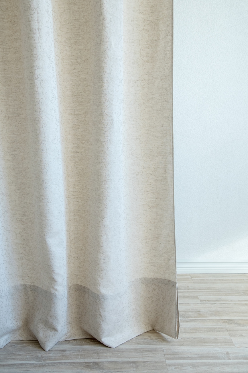 Beige eyelet top linen blend curtain panel