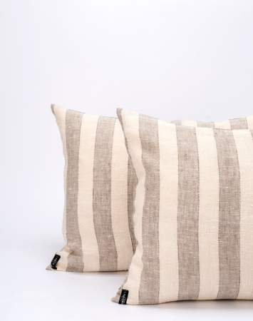Beige striped linen pillowcase