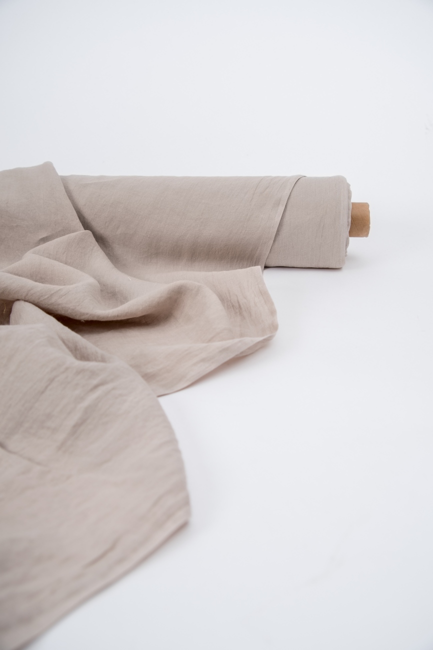 Beige washed linen fabric