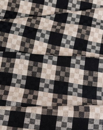 Black check linen blend fabric