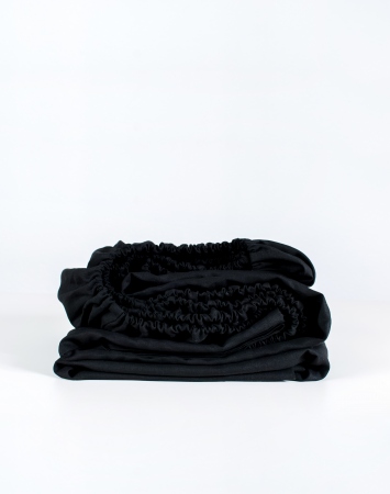 Black fitted linen bed sheet