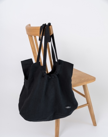 Black rounded linen bag