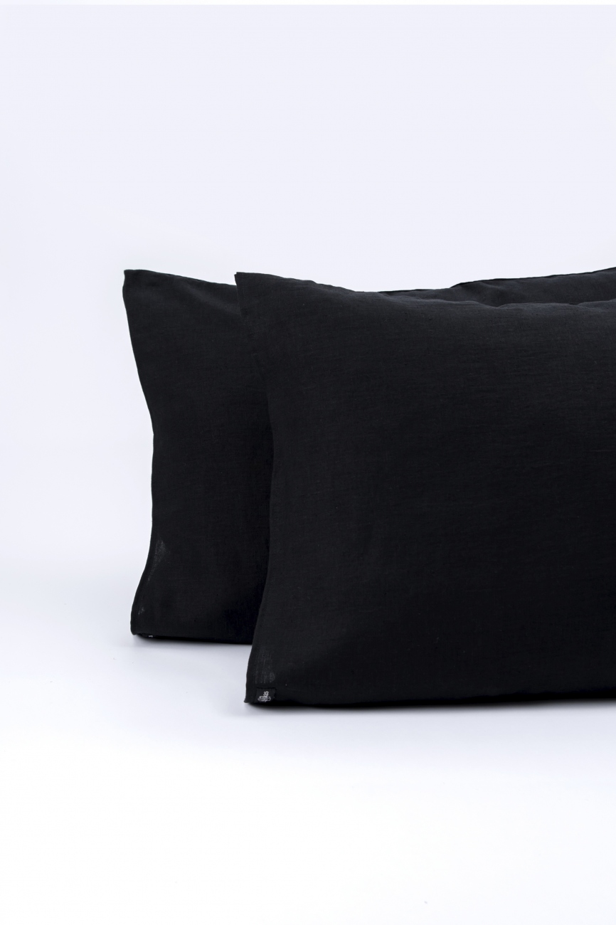 Black washed linen pillowcase