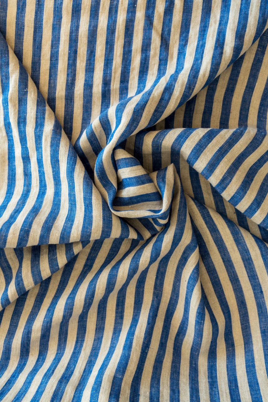 Blue & natural linen with bengal stripe pattern