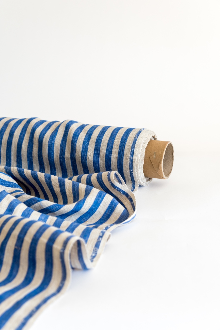 Blue & natural linen with bengal stripe pattern