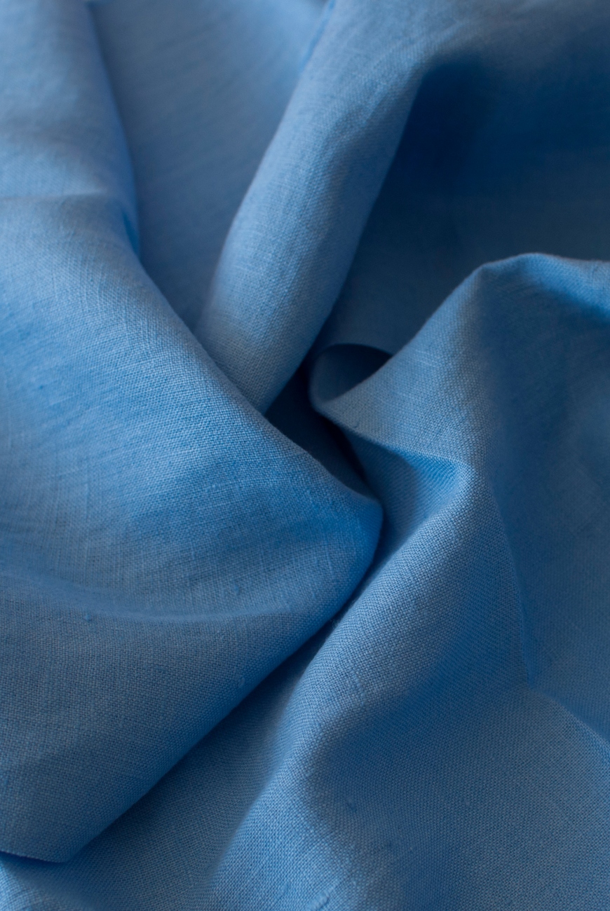 Blue 100% washed linen fabric