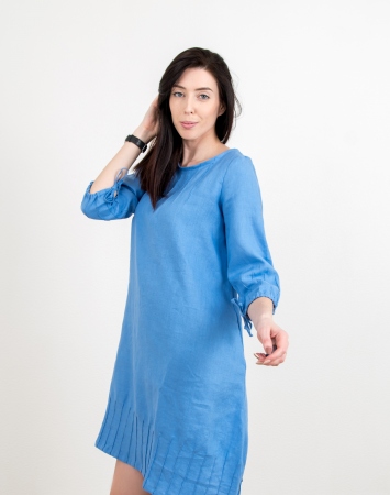 Blue balloon shape dress from linen