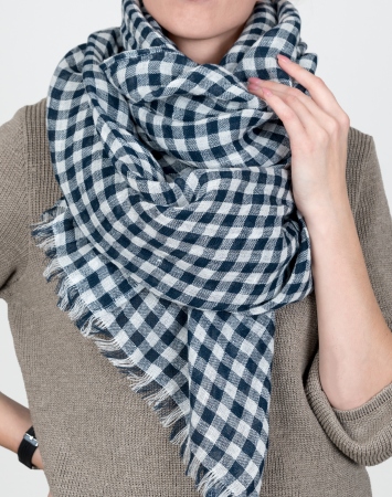 Blue check linen scarf