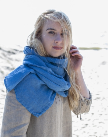 Blue linen scarf