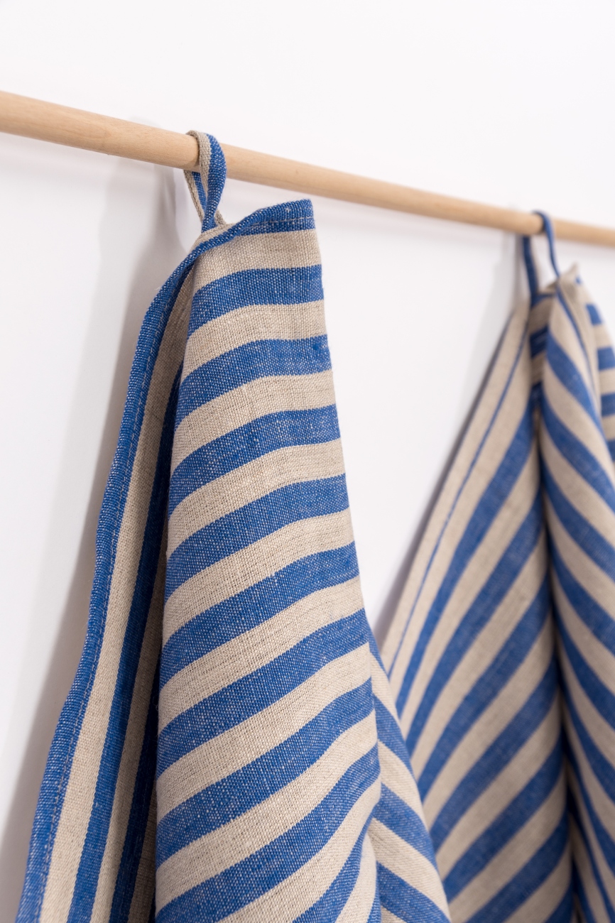 Blue striped kitchen towels