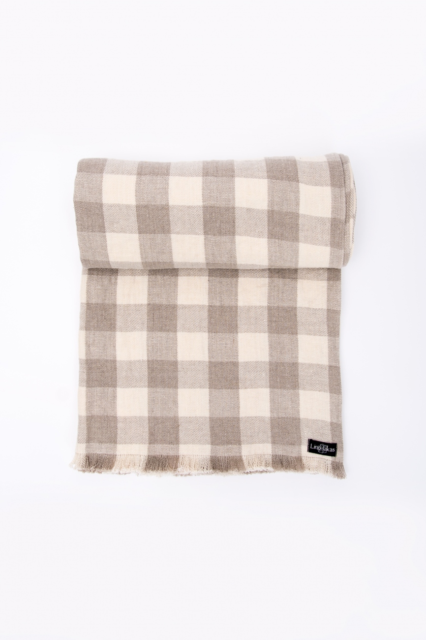 Buffalo check linen twill throw with frayed ends