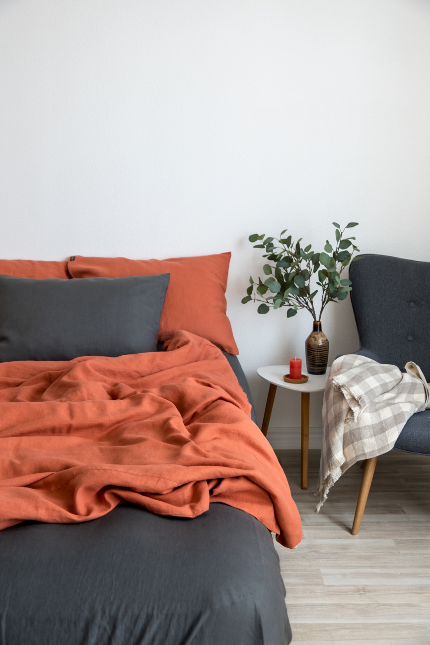 Burnt orange linen bedding set