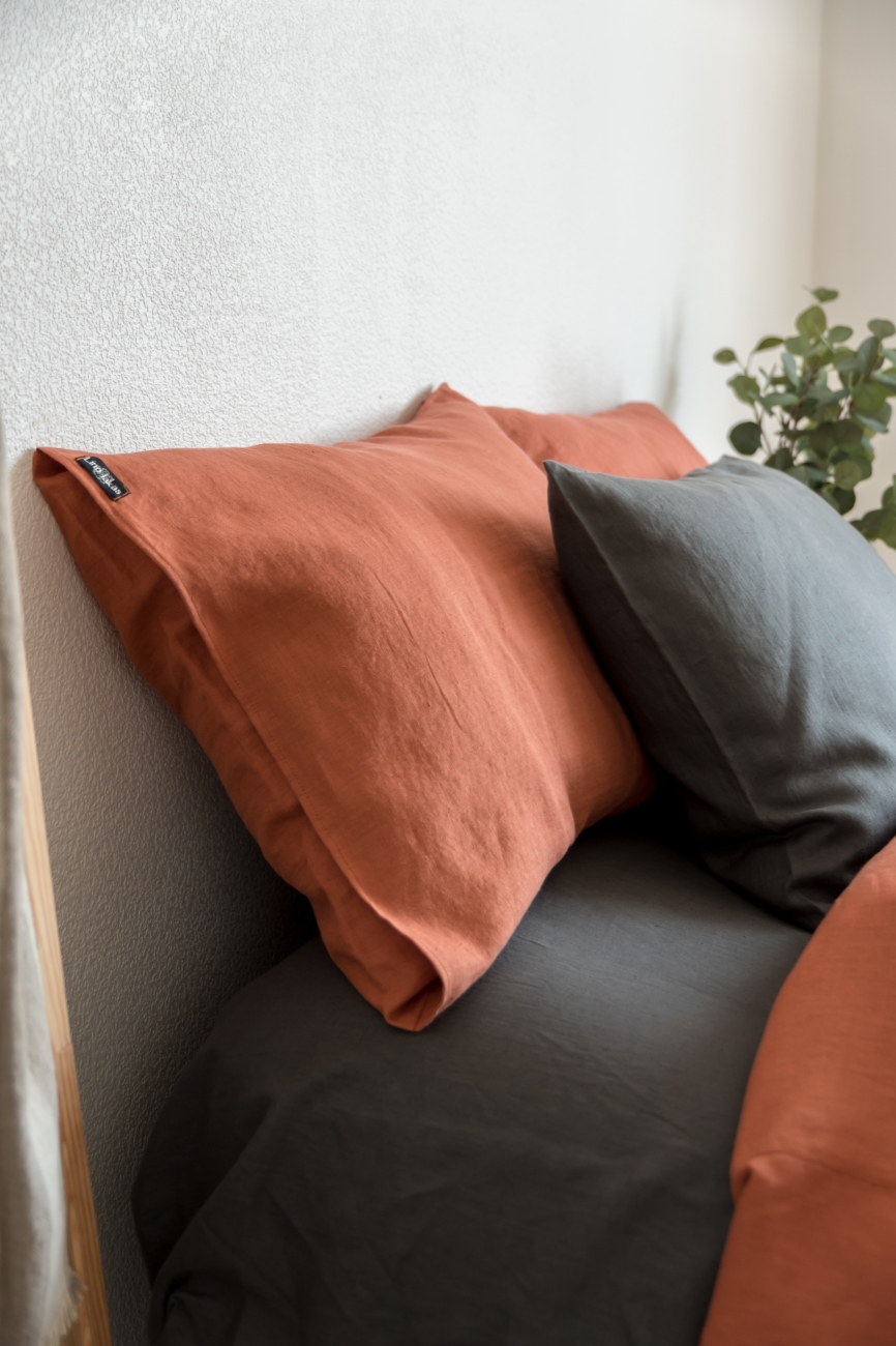 Burnt orange washed linen pillowcase
