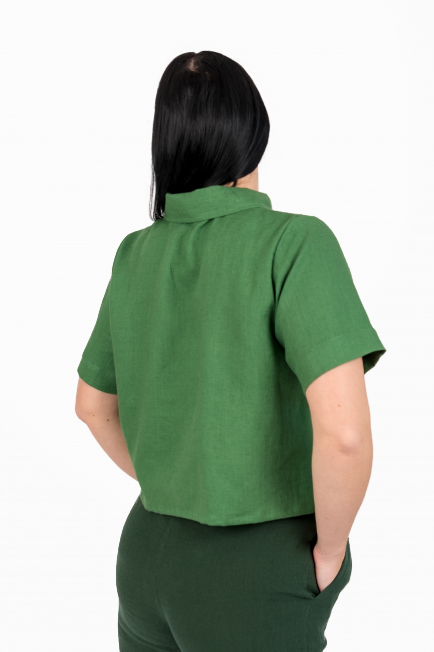 Cropped linen shirt in green