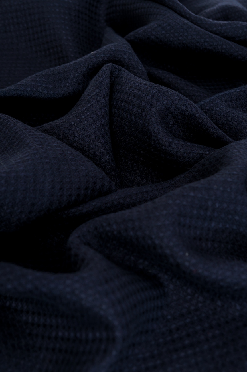 Dark blue washed waffle linen fabric