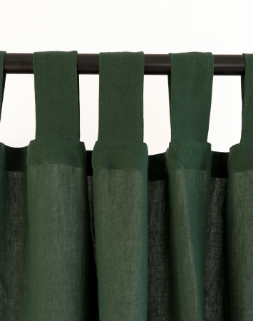 Dark green tab top linen curtain