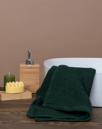 Dark green waffle linen towel