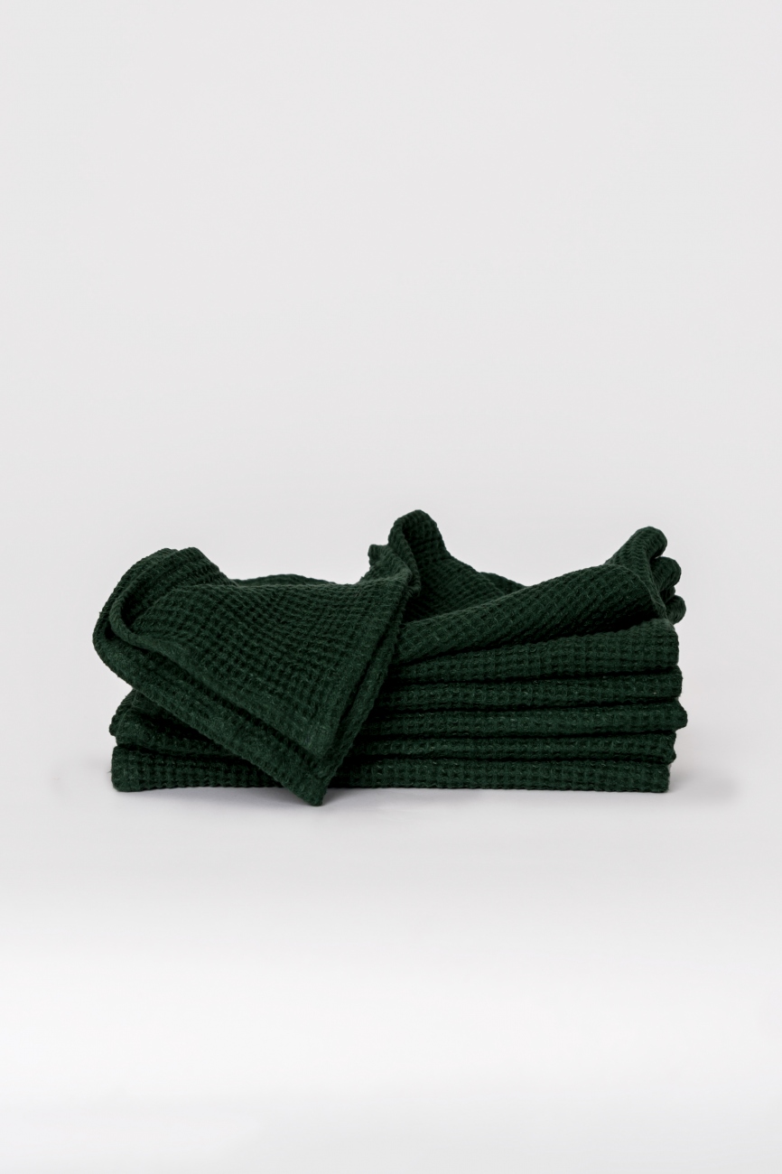 Dark green waffle linen towel