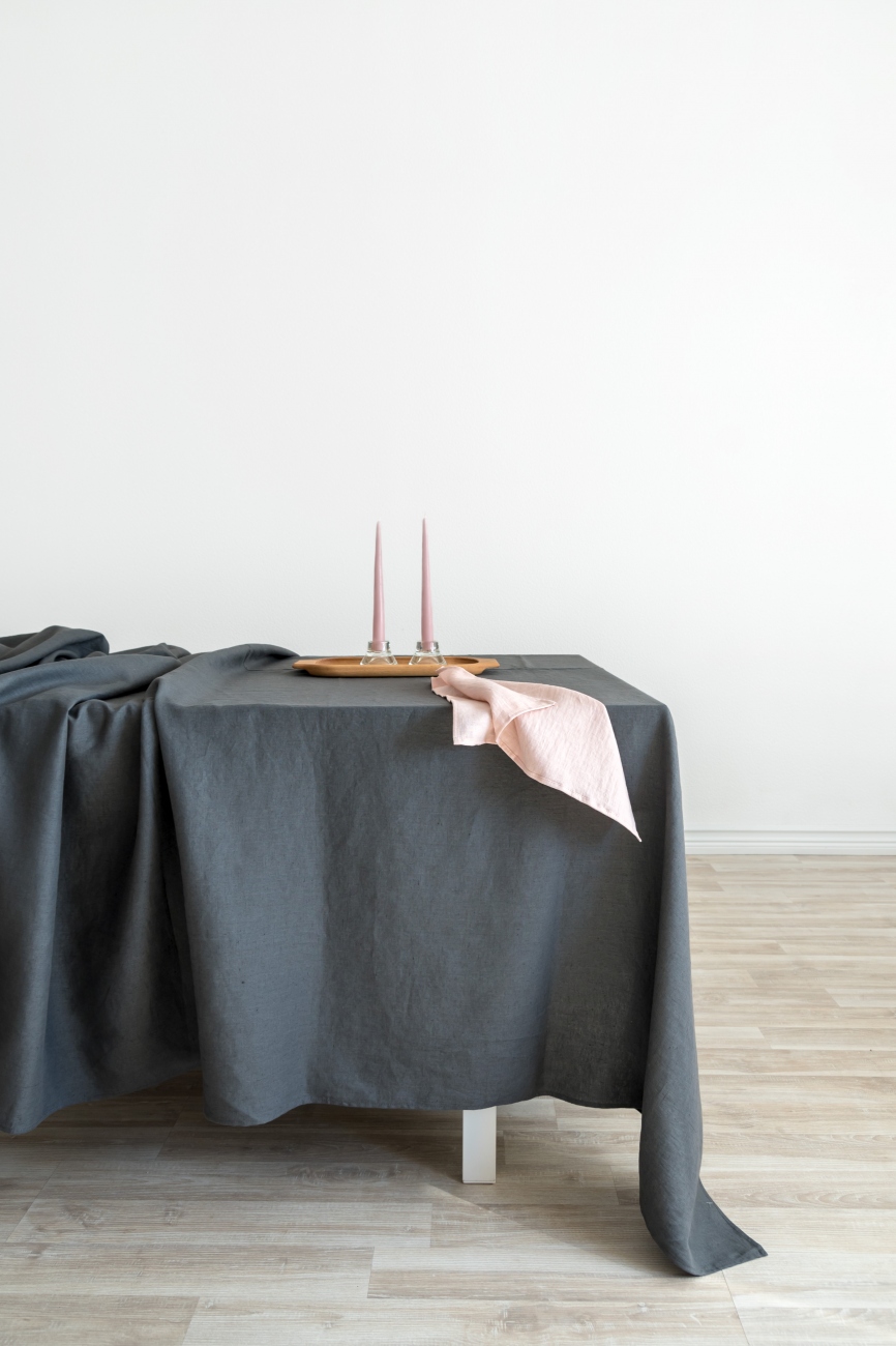 Dark grey washed linen tablecloth