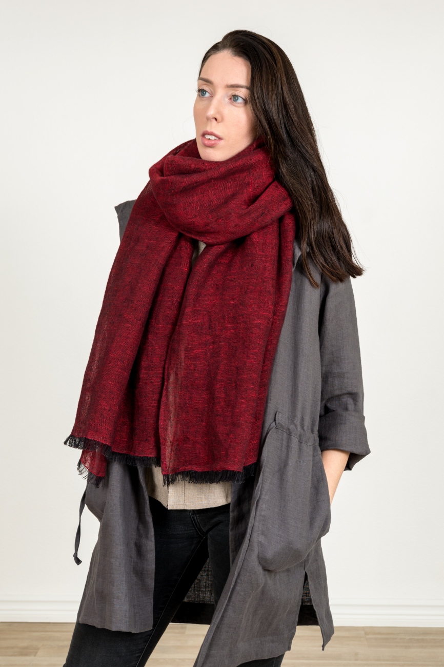 Deep red linen scarf