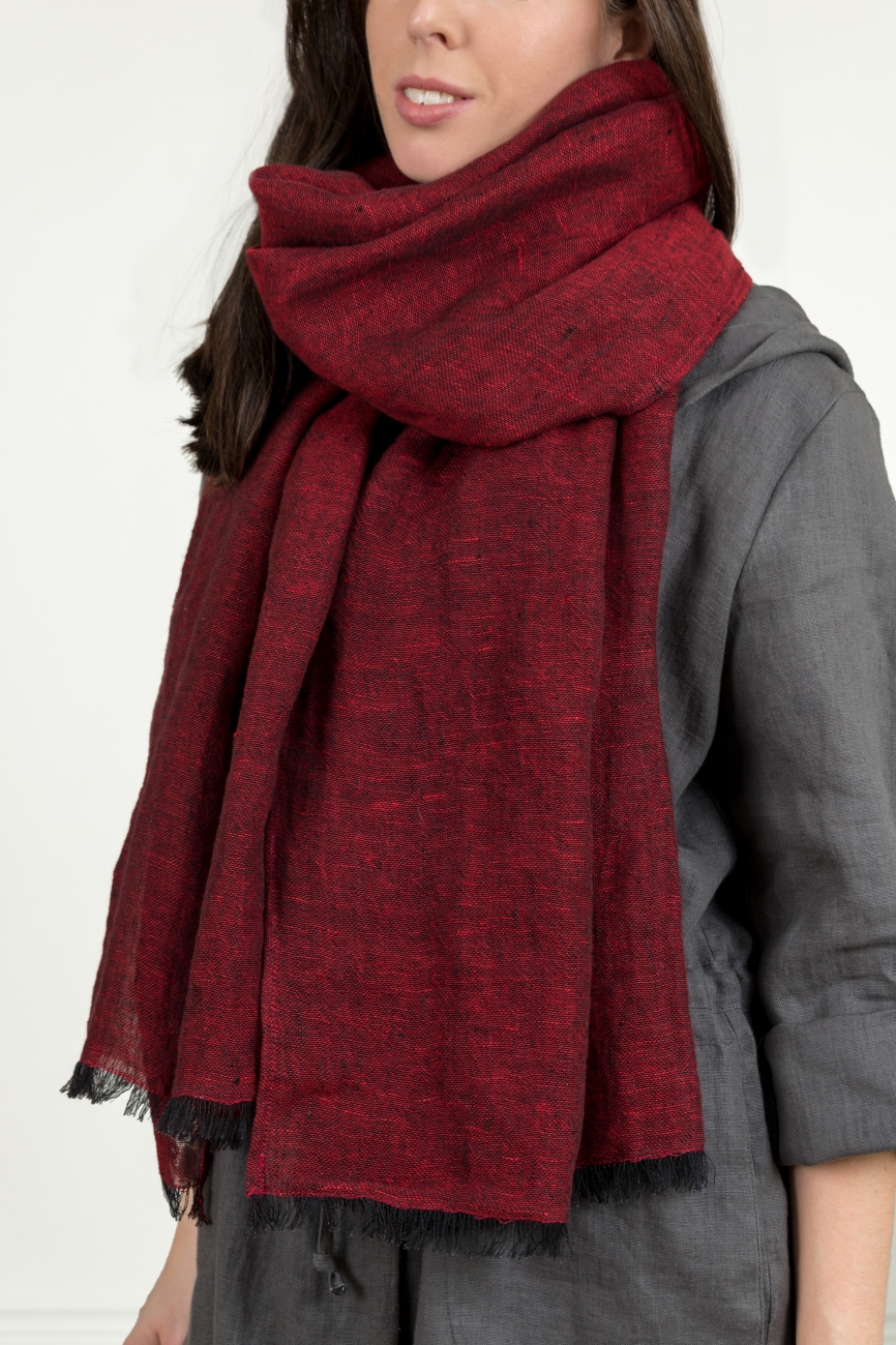 Deep red linen scarf