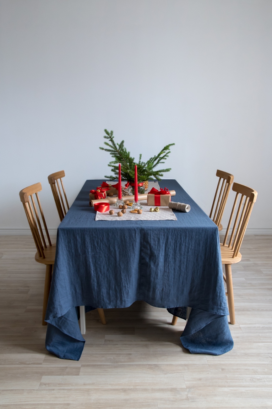 Denim blue linen tablecloth