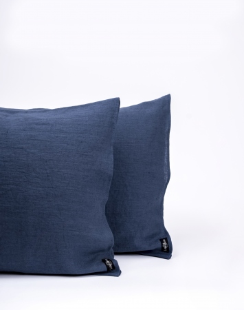 Denim blue washed linen pillowcase
