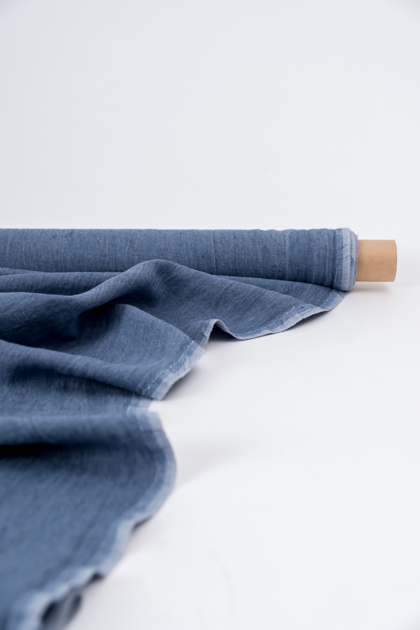 Denim washed linen fabric