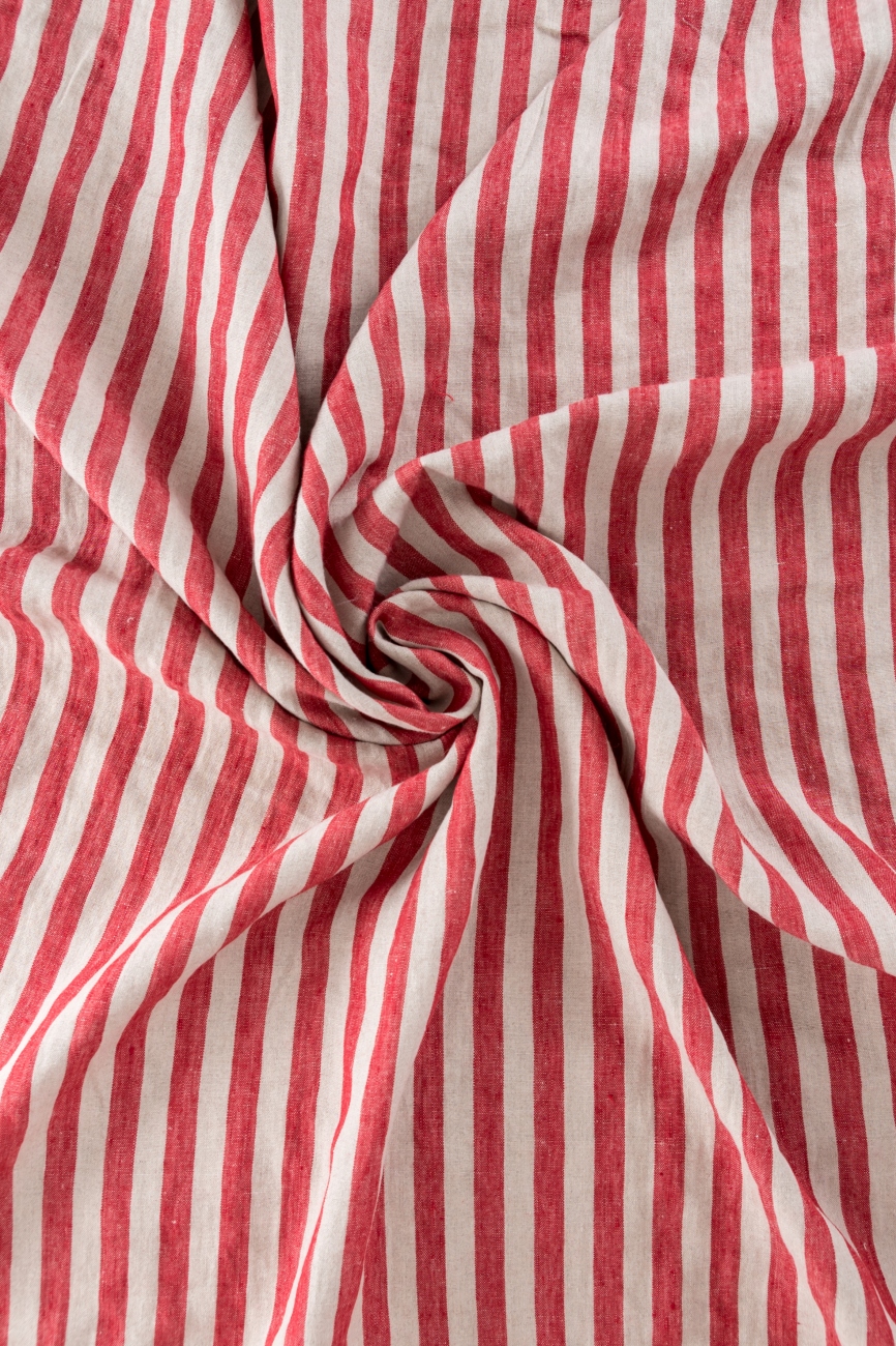 Extra wide striped Red & natural linen