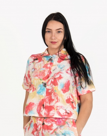 Floral linen crop shirt