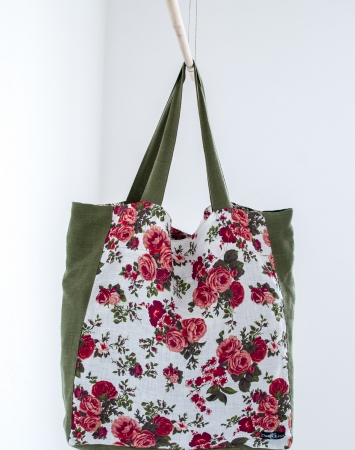 Floral linen shopper bag with colored accents