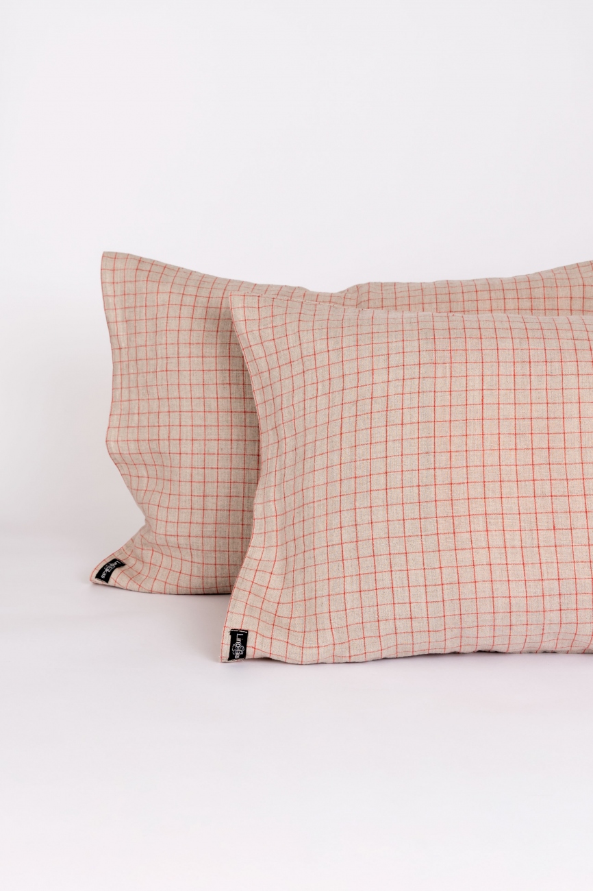 Graph check linen pillowcase