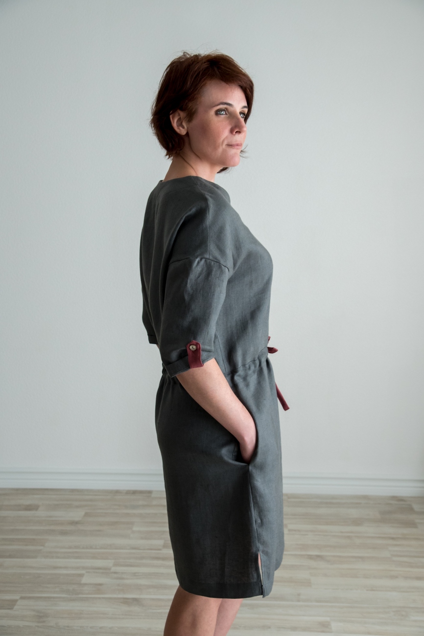 Graphite grey linen tunic dress