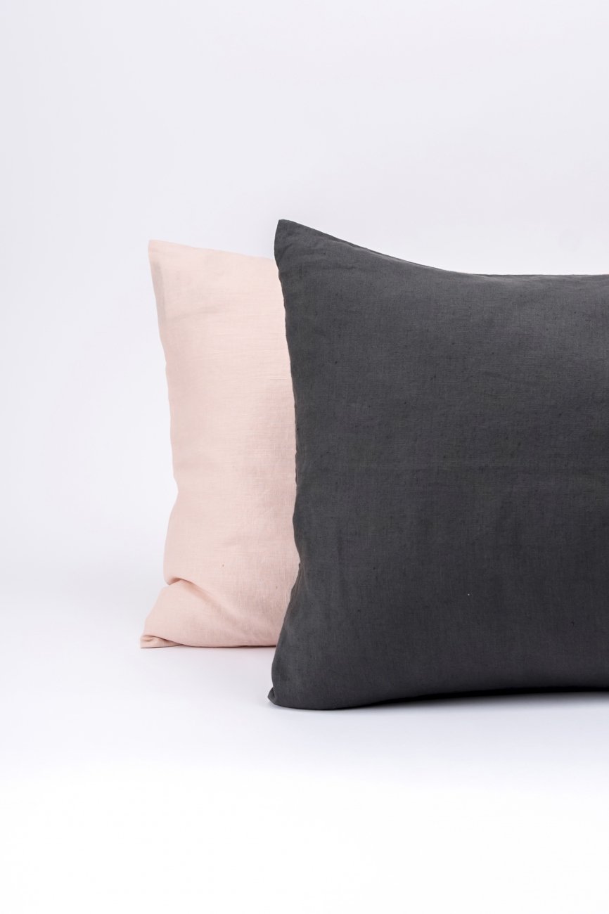 Graphite grey washed linen pillowcase