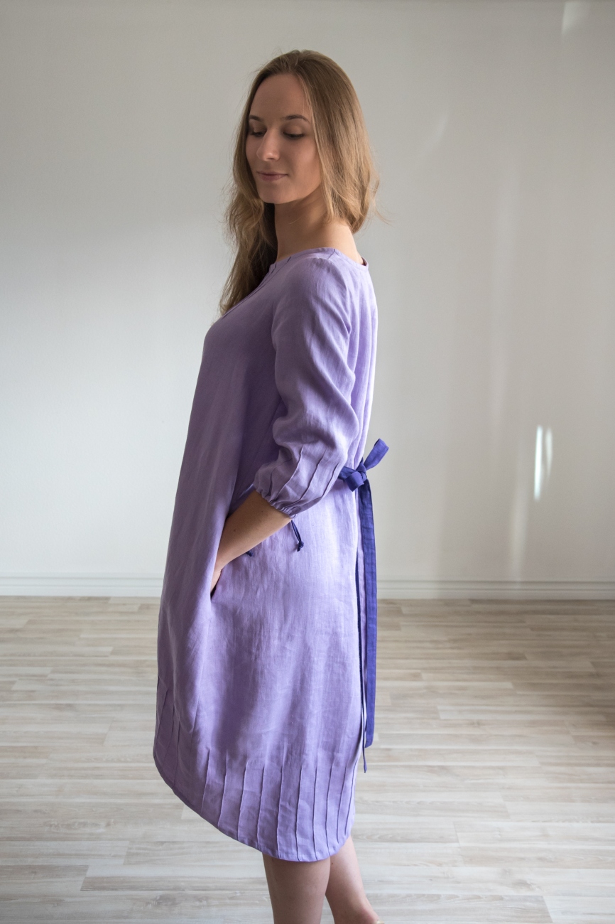 Lavender balloon shape dress from linen