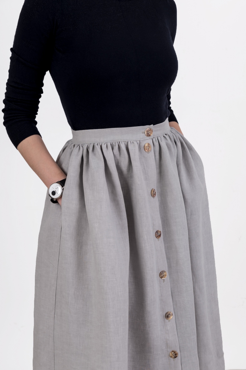 Light grey button midi skirt