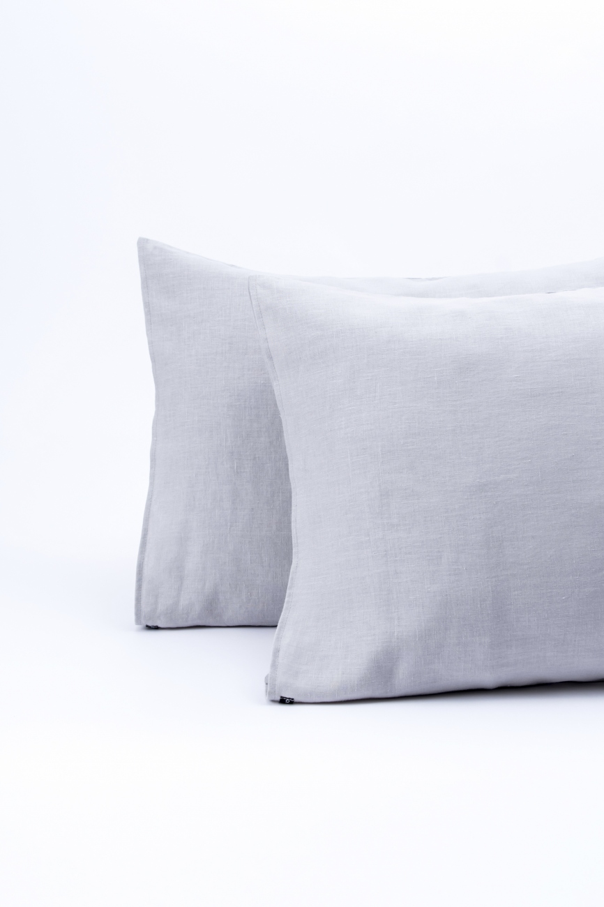 Light grey washed linen pillowcase