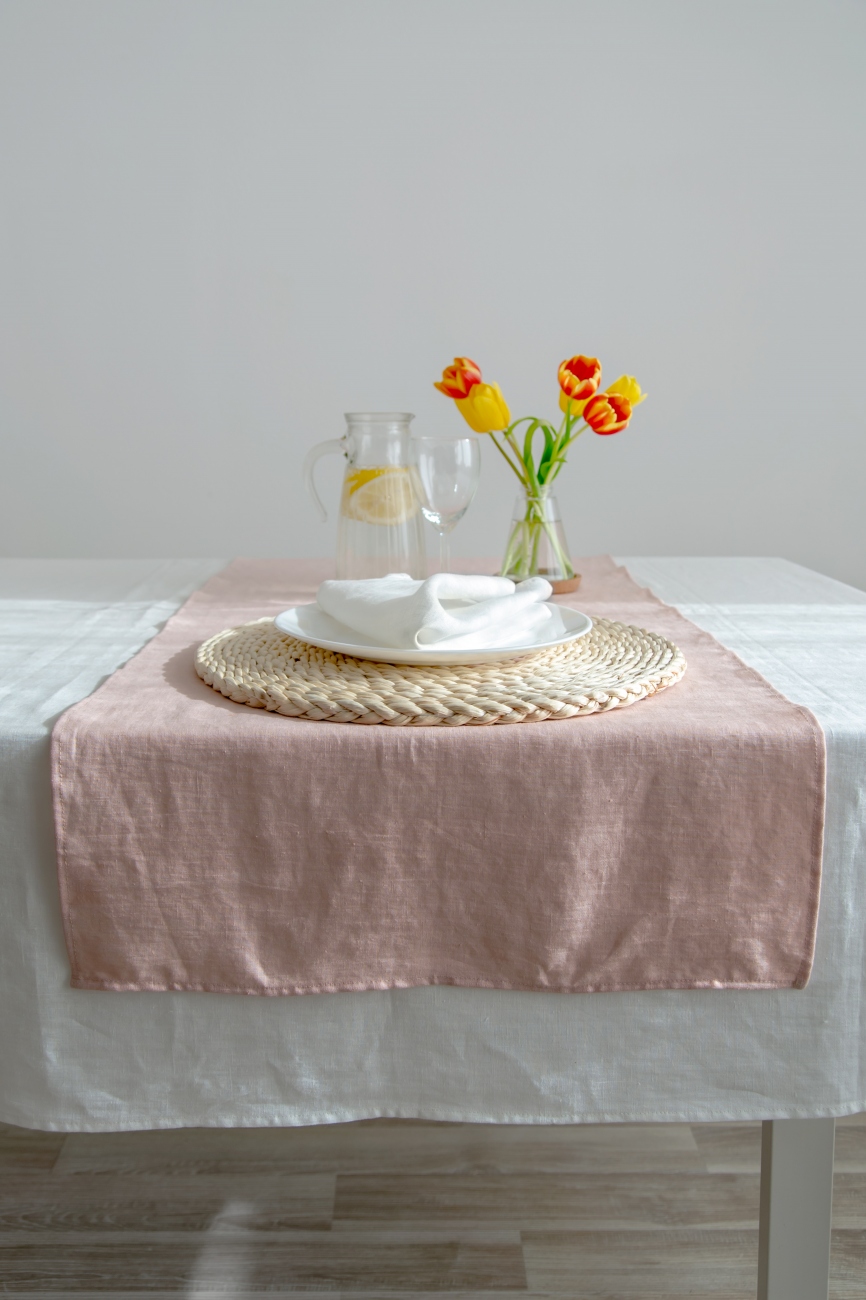 Light pink linen table runner