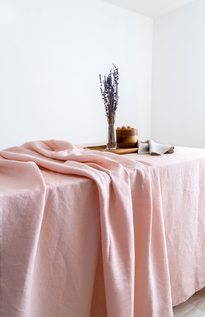 Light pink washed linen tablecloth