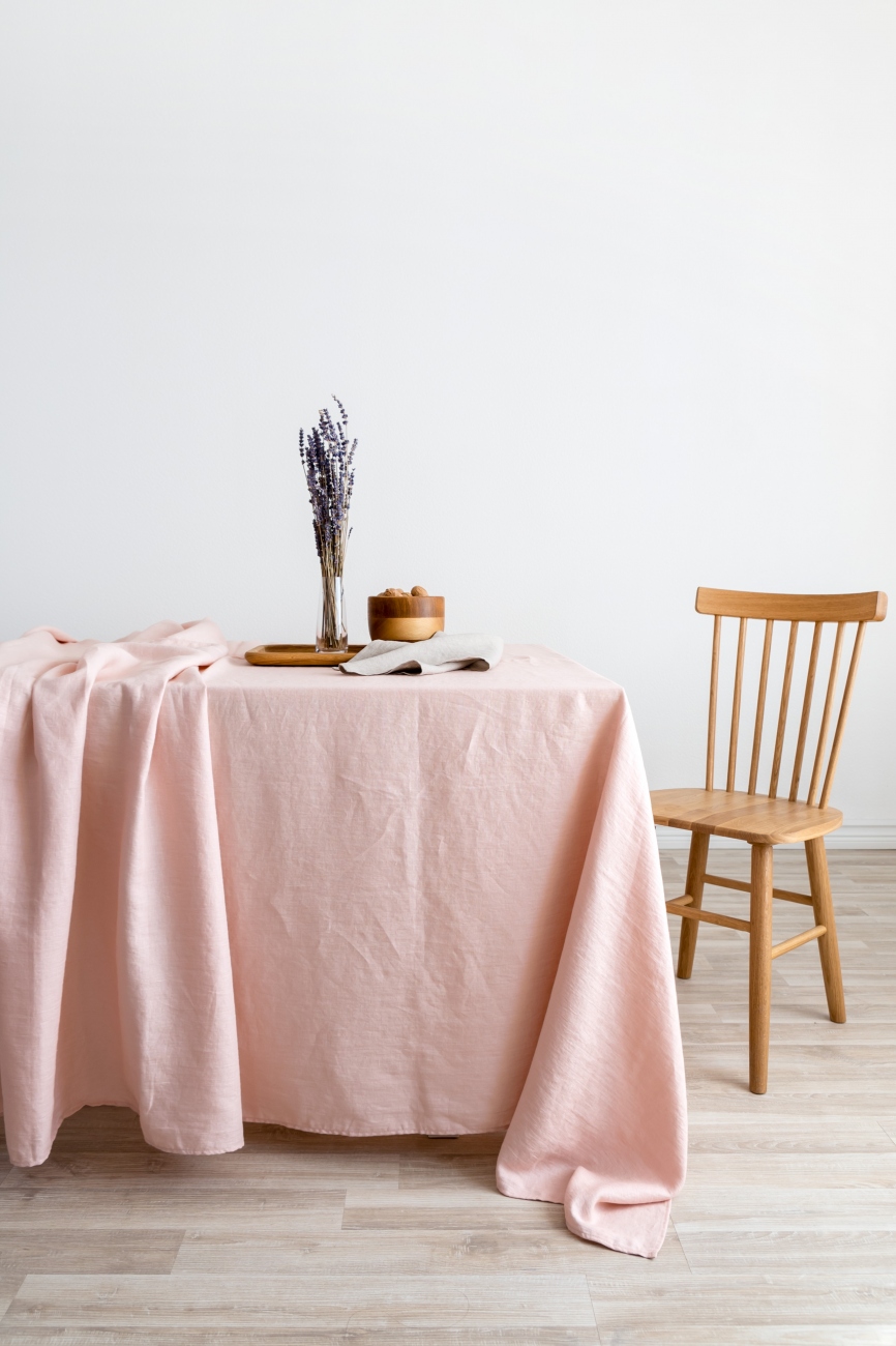 Light pink washed linen tablecloth