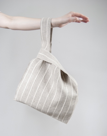 Linen knot bag with candy stripe pattern
