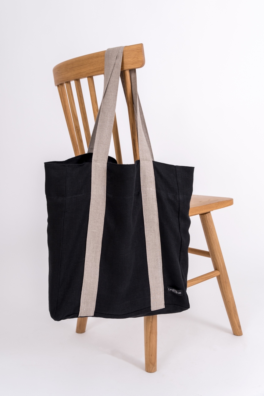 Linen shopper bag with green details