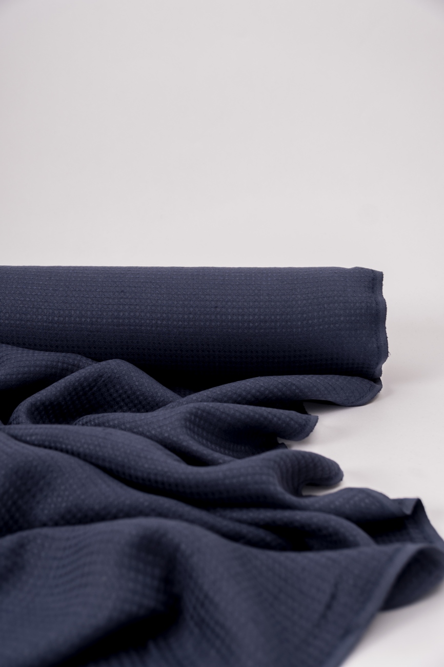Midweight waffle linen fabric in denim blue