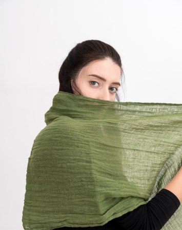 Moss green linen scarf